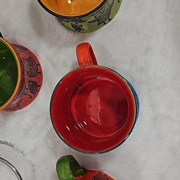 Set of 4 PIER ONE 1 Imports Coffee Colorful Owls Stackable Owl Mugs Tea Cups - Picture 4 of 8